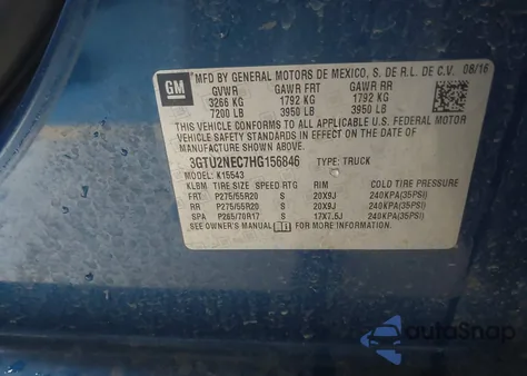 2017 GMC Sierra 1500 Slt from USA, damaged, VIN 3GTU2NEC7HG156846